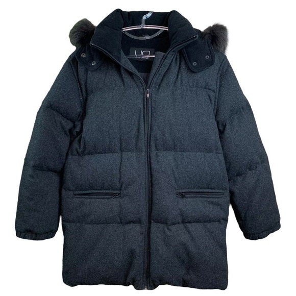 Utex Design Faux Fur Hooded Wool Blend Puffer Coat Jacket Dark Gray Size Small - Picture 1 of 8